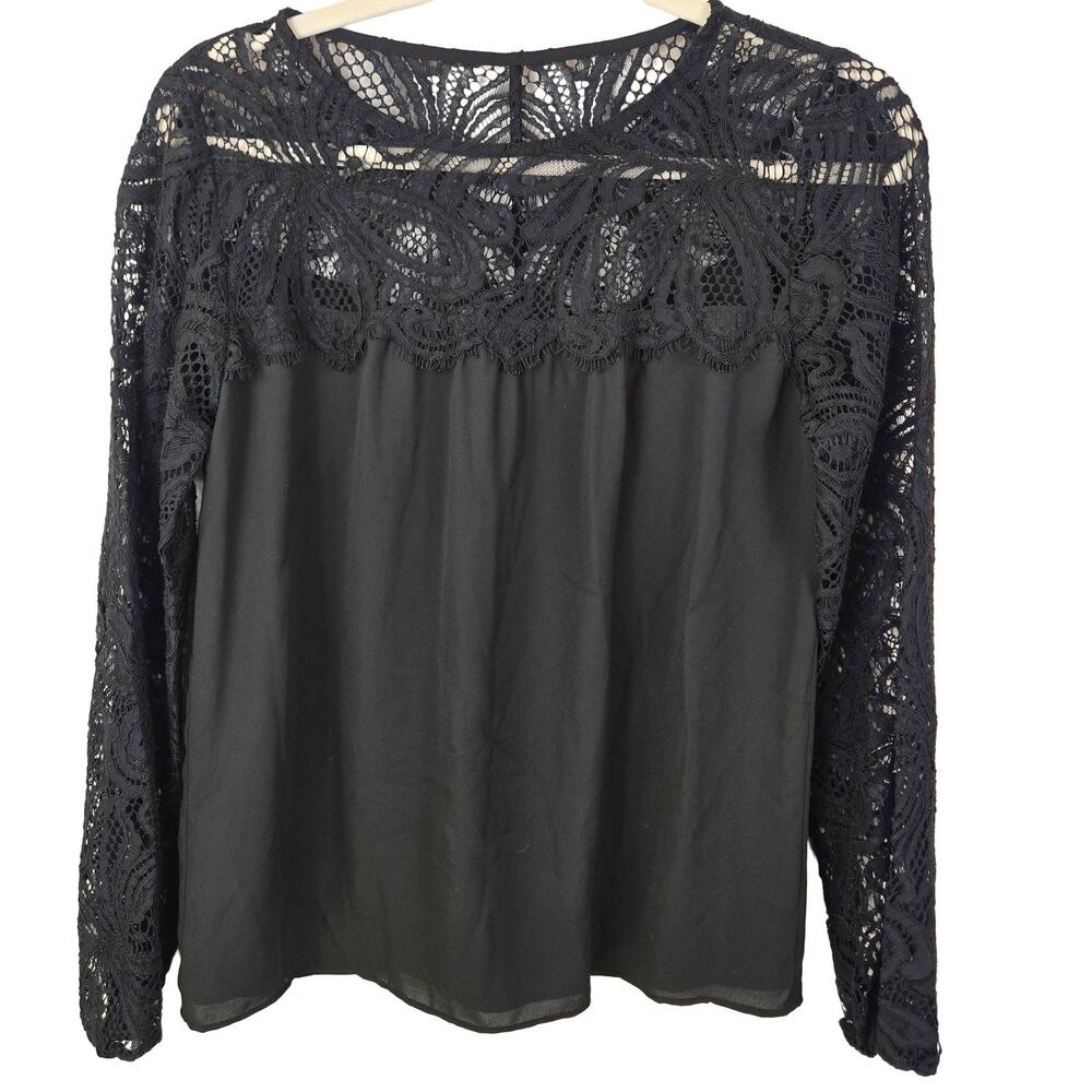 Lilly Pulitzer Lace Yoke Long Sleeve Top Blouse Black XS Lightweight GOTH EMO